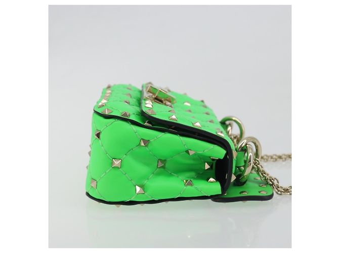 Borsa a tracolla VALENTINO Micro Rockstud Chain in pelle 2way Verde Oro Auth 198465V - vista 3