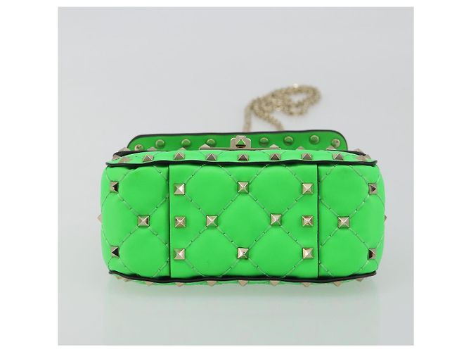 Borsa a tracolla VALENTINO Micro Rockstud Chain in pelle 2way Verde Oro Auth 198465V - vista 5