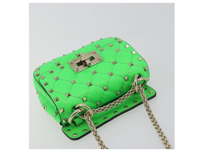 Borsa a tracolla VALENTINO Micro Rockstud Chain in pelle 2way Verde Oro Auth 198465V - vista 6