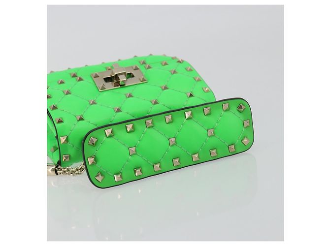 Borsa a tracolla VALENTINO Micro Rockstud Chain in pelle 2way Verde Oro Auth 198465V - vista 7
