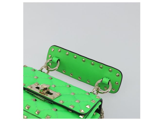 Borsa a tracolla VALENTINO Micro Rockstud Chain in pelle 2way Verde Oro Auth 198465V - vista 8