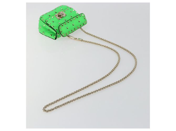 Borsa a tracolla VALENTINO Micro Rockstud Chain in pelle 2way Verde Oro Auth 198465V - vista 9