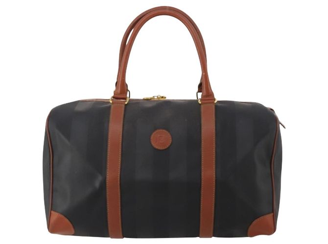 Pequin Borsa Boston FENDI Pecan PVC Pelle Nero Marrone Auth ep15801 - vista 2
