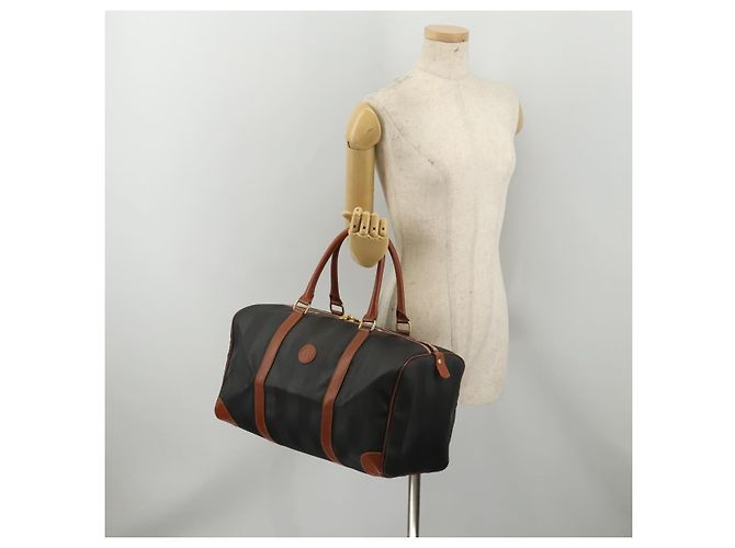 Pequin Borsa Boston FENDI Pecan PVC Pelle Nero Marrone Auth ep15801 - vista 24