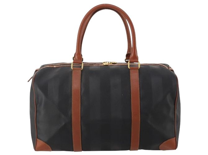 Pequin Borsa Boston FENDI Pecan PVC Pelle Nero Marrone Auth ep15801 - vista 3