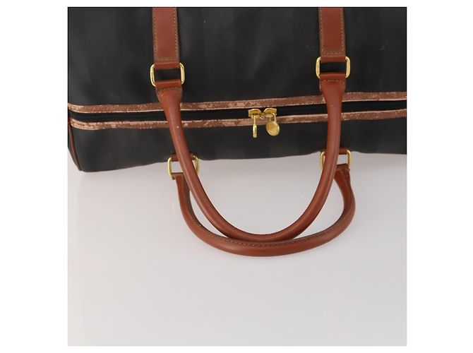 Pequin Borsa Boston FENDI Pecan PVC Pelle Nero Marrone Auth ep15801 - vista 7