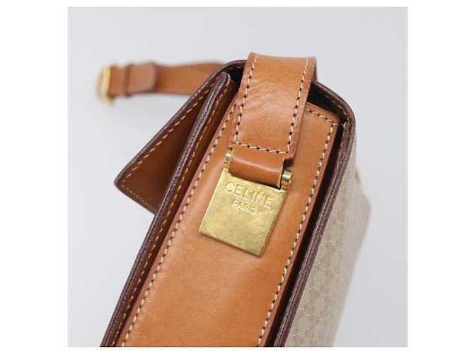 Céline Borsa a tracolla CELINE Macadam PVC Pelle Beige Tono Oro Auth 198924 - vista 14