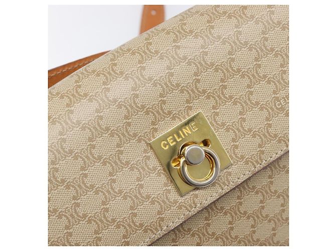 Céline Borsa a tracolla CELINE Macadam PVC Pelle Beige Tono Oro Auth 198924 - vista 15
