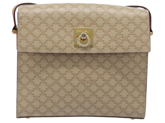 Céline Borsa a tracolla CELINE Macadam PVC Pelle Beige Tono Oro Auth 198924 - vista 2