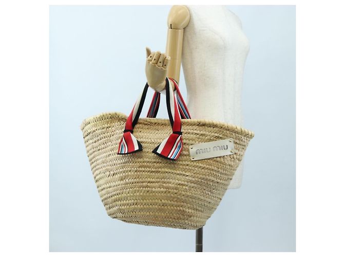 Miu Miu Strohhandtasche Raffia Beige Gold Auth 196583M Golden - Ansicht 29