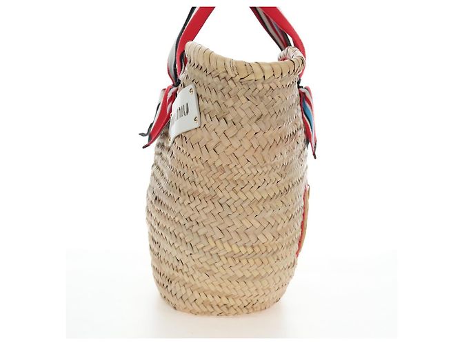 Miu Miu Strohhandtasche Raffia Beige Gold Auth 196583M Golden - Ansicht 4
