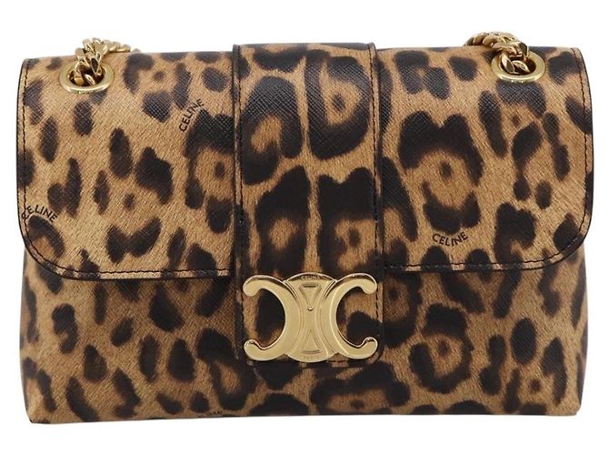Céline Borsa a tracolla con catena CELINE Triomphe Victoire in pelle marrone e oro Auth yk20866SAM D'oro - vista 2