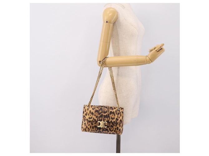 Céline Borsa a tracolla con catena CELINE Triomphe Victoire in pelle marrone e oro Auth yk20866SAM D'oro - vista 24