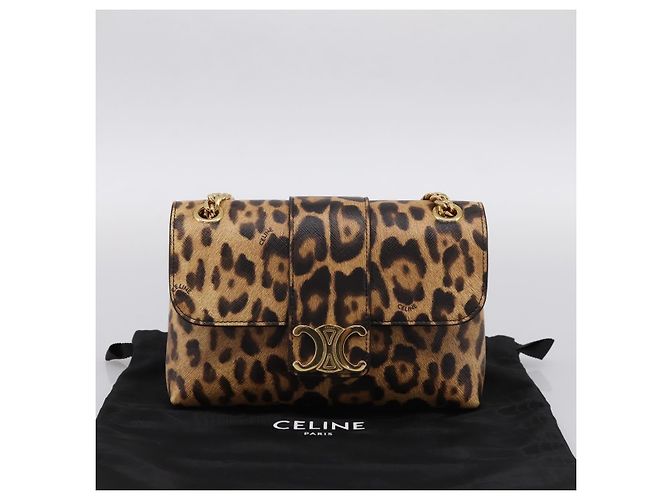 Céline Borsa a tracolla con catena CELINE Triomphe Victoire in pelle marrone e oro Auth yk20866SAM D'oro - vista 25