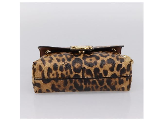 Céline Borsa a tracolla con catena CELINE Triomphe Victoire in pelle marrone e oro Auth yk20866SAM D'oro - vista 9