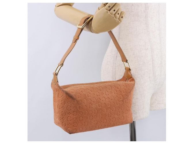 Céline Borsa a tracolla CELINE C Macadam Canvas Suede Orange Gold Auth BA15118 D'oro Arancione - vista 23