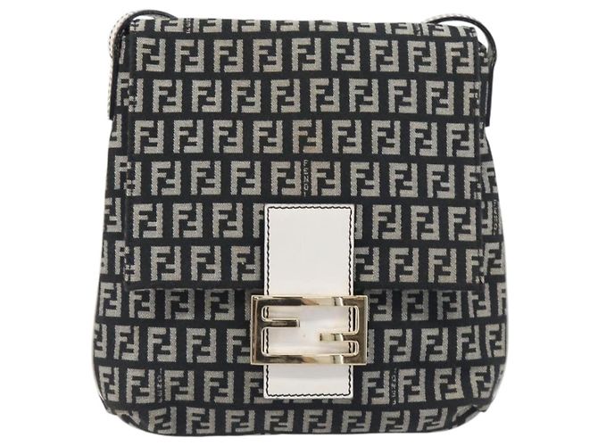 Borsa a tracolla FENDI Zucchino Canvas Mamma Baguette Nero Oro Auth 199623V D'oro - vista 2