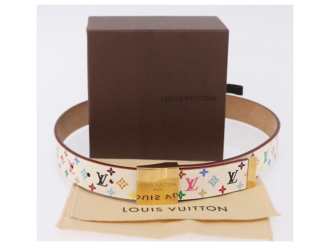 LOUIS VUITTON Cintura Multicolor Carre White M9682 LV Auth 199153V Bianco - vista 12