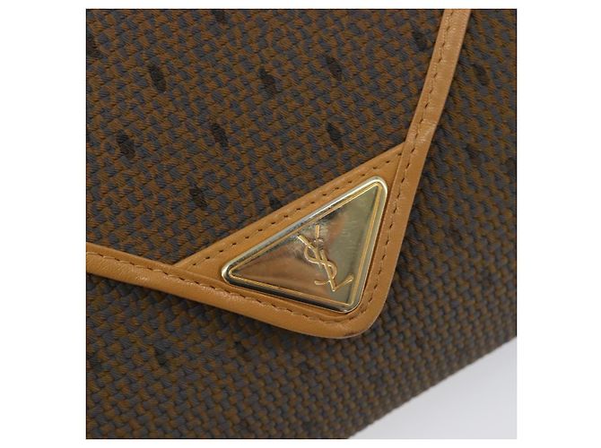Borsa a Pochette SAINT LAURENT PVC Canvas Brown Gold Auth 197613A Marrone D'oro - vista 12