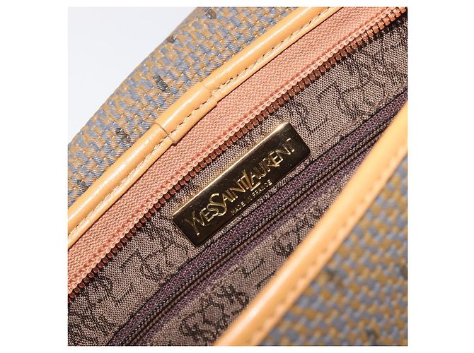 Borsa a Pochette SAINT LAURENT PVC Canvas Brown Gold Auth 197613A Marrone D'oro - vista 16