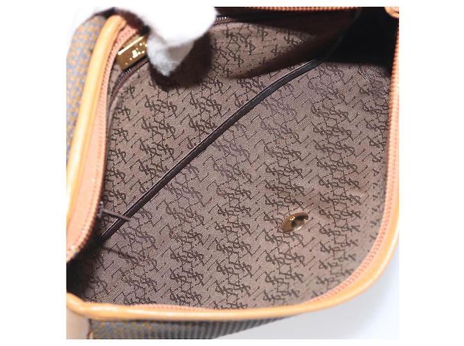 Borsa a Pochette SAINT LAURENT PVC Canvas Brown Gold Auth 197613A Marrone D'oro - vista 17