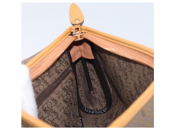 Borsa a Pochette SAINT LAURENT PVC Canvas Brown Gold Auth 197613A Marrone D'oro - vista 18