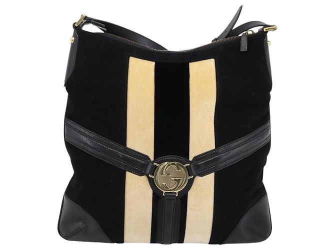 Borsa a tracolla GUCCI Interlocking G Velluto Nero Oro 115568 Auth 196980V D'oro - vista 2