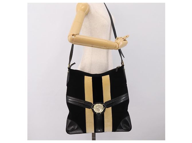 Borsa a tracolla GUCCI Interlocking G Velluto Nero Oro 115568 Auth 196980V D'oro - vista 22