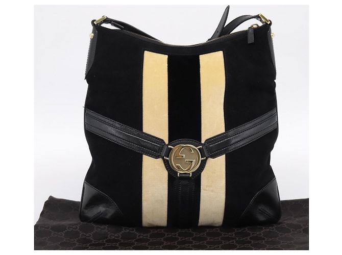 Borsa a tracolla GUCCI Interlocking G Velluto Nero Oro 115568 Auth 196980V D'oro - vista 23
