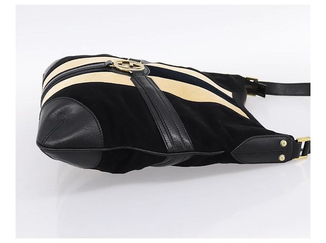 Borsa a tracolla GUCCI Interlocking G Velluto Nero Oro 115568 Auth 196980V D'oro - vista 5
