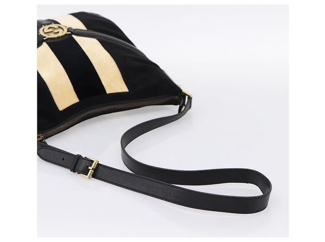 Borsa a tracolla GUCCI Interlocking G Velluto Nero Oro 115568 Auth 196980V D'oro - vista 7
