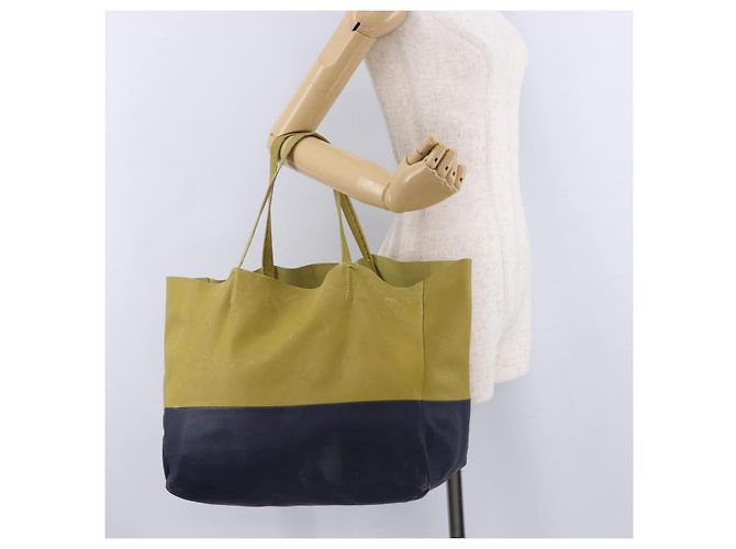 Céline Bolso Tote Horizontal Cabas CELINE de piel Khaki Navy Auth BA14793 Caqui Azul marino - vista 24