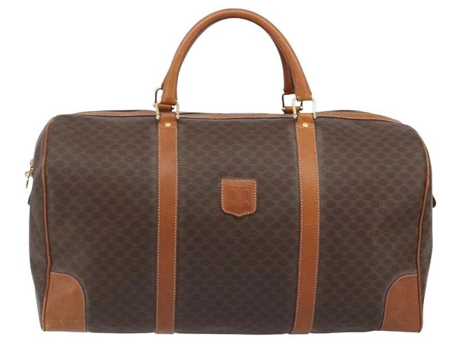 Céline Borsa Boston CELINE Macadam Canvas PVC Leather Brown Gold Auth 194398 Marrone D'oro - vista 2