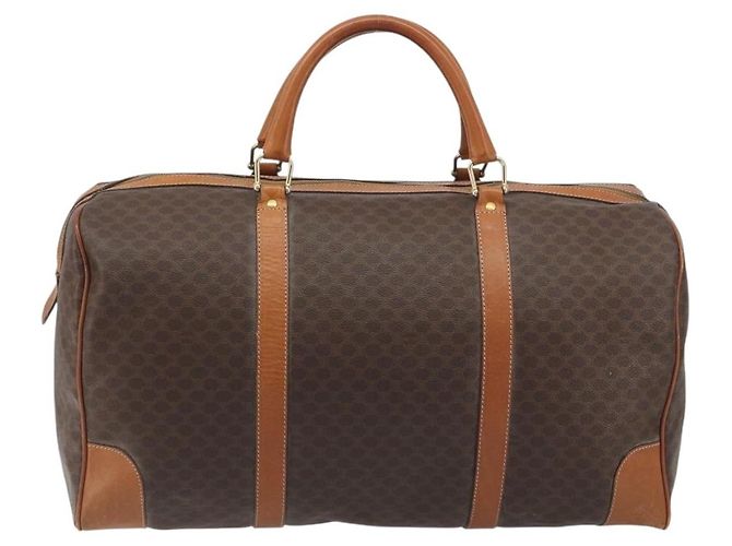 Céline Borsa Boston CELINE Macadam Canvas PVC Leather Brown Gold Auth 194398 Marrone D'oro - vista 3