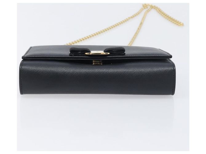 Salvatore Ferragamo Vala Chain Schultertasche aus Leder Schwarz Gold Auth 199639V Golden - Ansicht 10