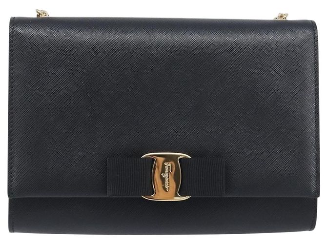 Salvatore Ferragamo Vala Chain Schultertasche aus Leder Schwarz Gold Auth 199639V Golden - Ansicht 2
