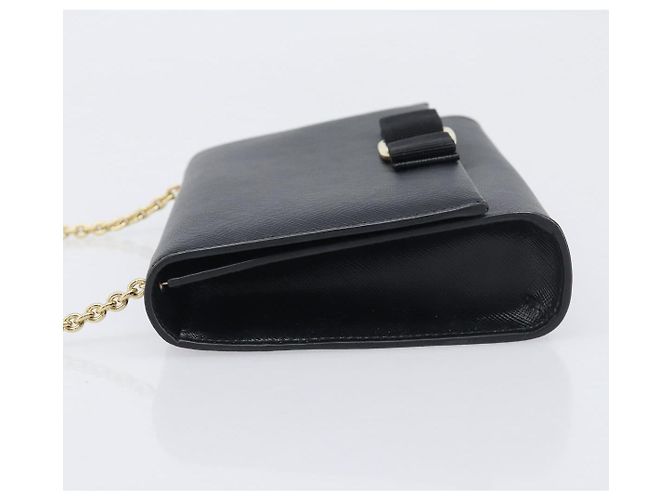 Salvatore Ferragamo Vala Chain Schultertasche aus Leder Schwarz Gold Auth 199639V Golden - Ansicht 5
