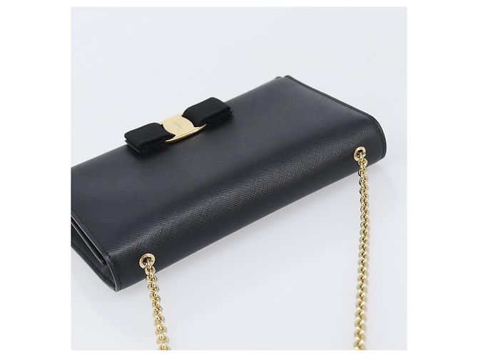 Salvatore Ferragamo Vala Chain Schultertasche aus Leder Schwarz Gold Auth 199639V Golden - Ansicht 6