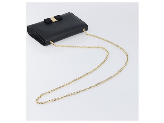 Salvatore Ferragamo Vala Chain Schultertasche aus Leder Schwarz Gold Auth 199639V Golden - Ansicht 7