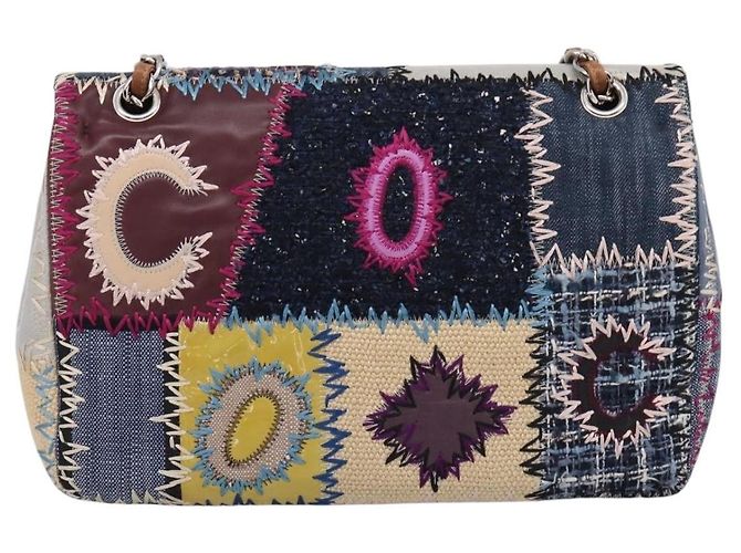 Borsa a tracolla CHANEL Patchwork Jumbo Flap 30 in tweed con catena e CC argento Auth yk20832SM Multicolore - vista 3