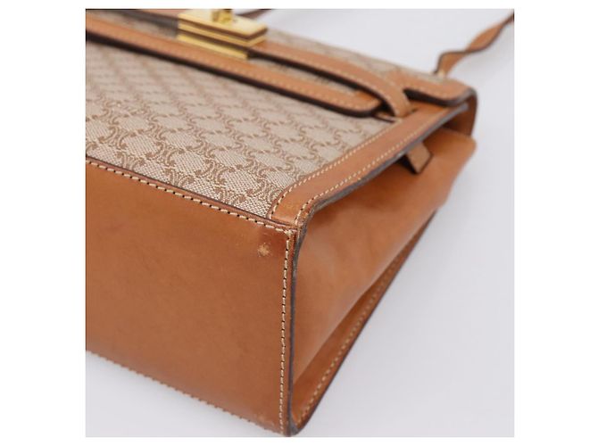 Céline CELINE Macadam Canvas Schultertasche PVC Beige Gold Auth 197680V Golden - Ansicht 10
