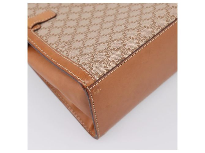 Céline CELINE Macadam Canvas Schultertasche PVC Beige Gold Auth 197680V Golden - Ansicht 13