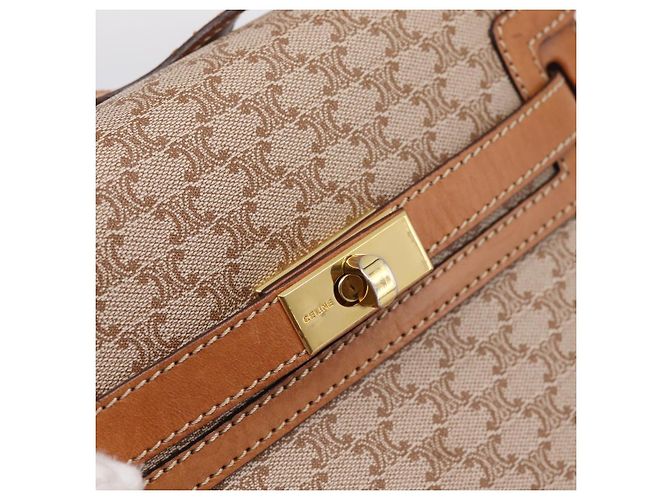 Céline CELINE Macadam Canvas Schultertasche PVC Beige Gold Auth 197680V Golden - Ansicht 14