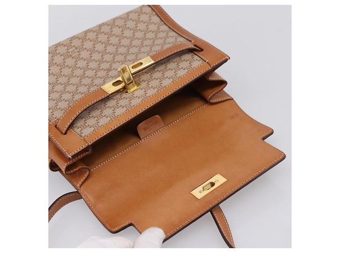 Céline CELINE Macadam Canvas Schultertasche PVC Beige Gold Auth 197680V Golden - Ansicht 16