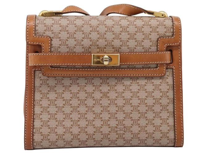 Céline CELINE Macadam Canvas Schultertasche PVC Beige Gold Auth 197680V Golden - Ansicht 2