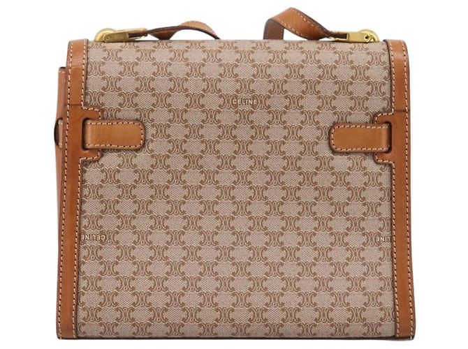 Céline CELINE Macadam Canvas Schultertasche PVC Beige Gold Auth 197680V Golden - Ansicht 3