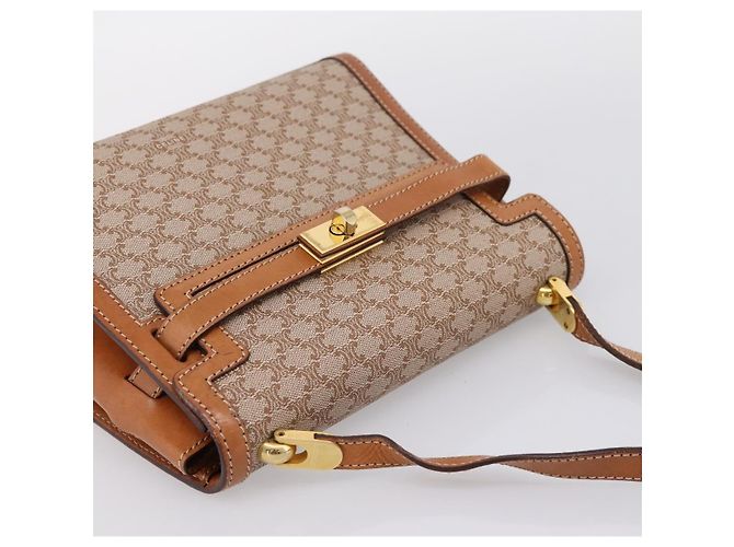 Céline CELINE Macadam Canvas Schultertasche PVC Beige Gold Auth 197680V Golden - Ansicht 6
