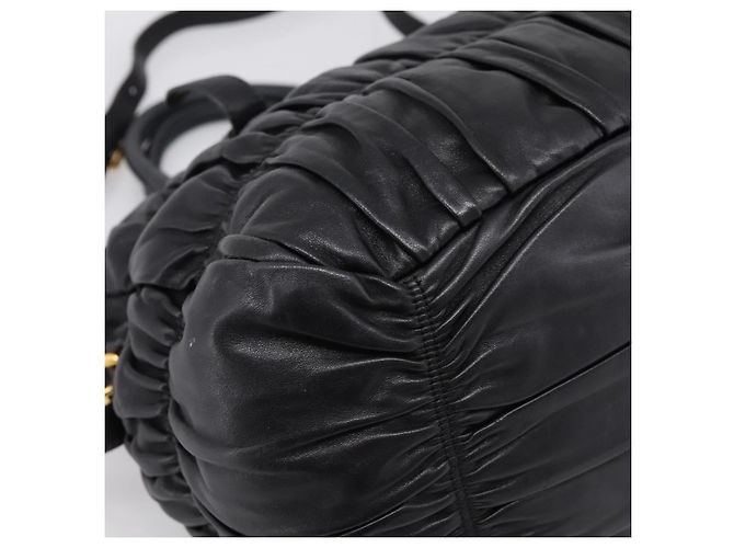 Borsa a mano PRADA Nappa Goful in pelle 2way Nero Oro BN1407 Auth 198604A D'oro - vista 13