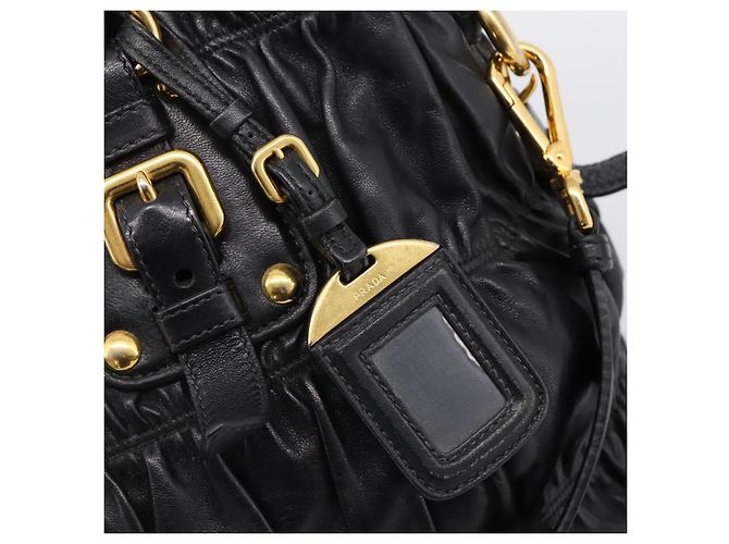 Borsa a mano PRADA Nappa Goful in pelle 2way Nero Oro BN1407 Auth 198604A D'oro - vista 16