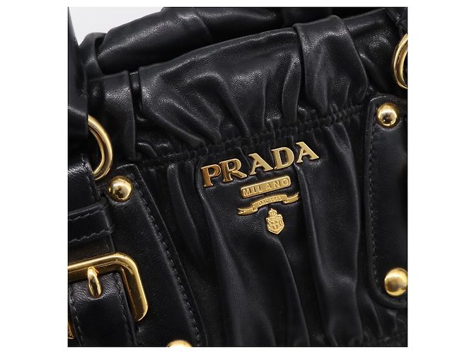 Borsa a mano PRADA Nappa Goful in pelle 2way Nero Oro BN1407 Auth 198604A D'oro - vista 17